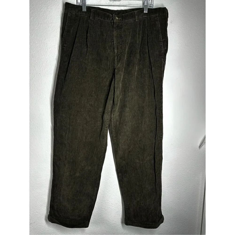 Vintage Ivy Crew Classics Men's Green Relaxed Fit Corduroy Pants Sz 38x30 Cotton